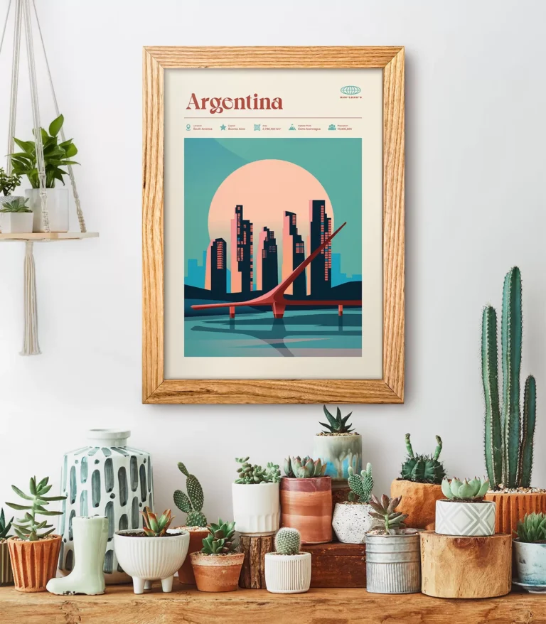 Mid-century modern Argentina retro travel poster