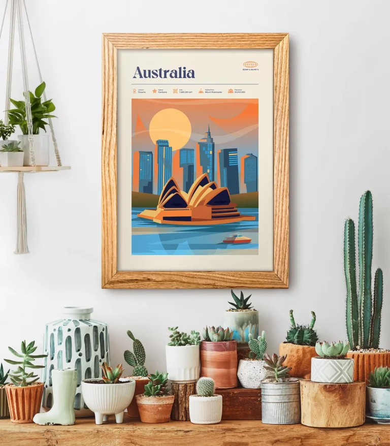 Mid-century modern Australia retro travel poster