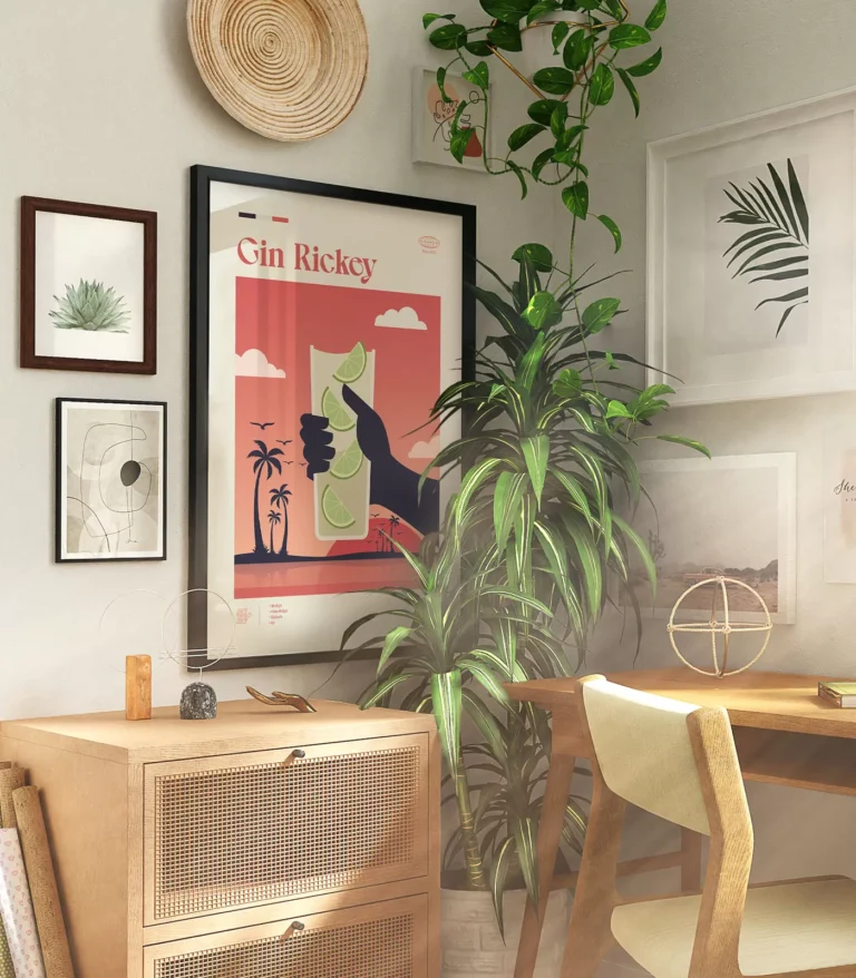 Mid-century modern Gin Rickey Cocktail poster