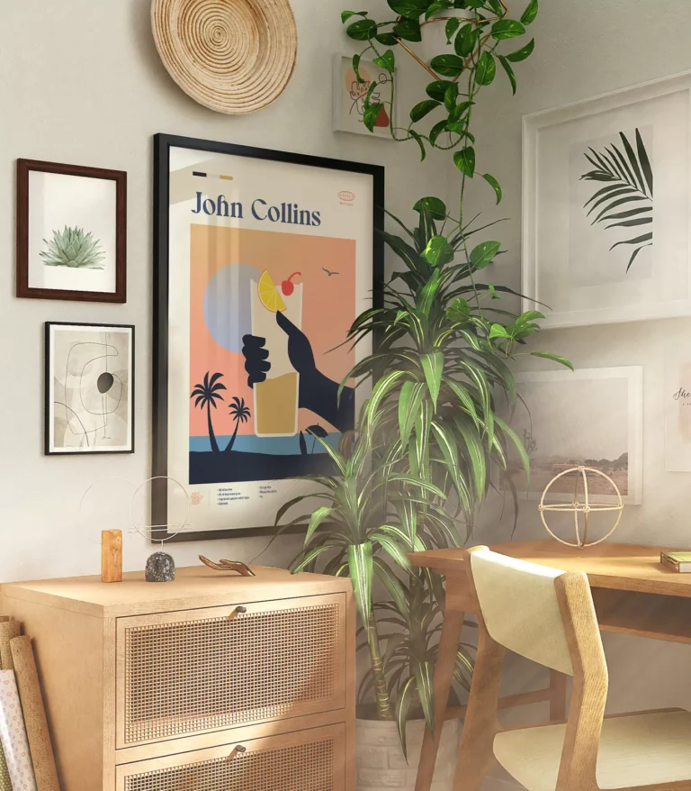 Mid-century modern John Collins Cocktail poster