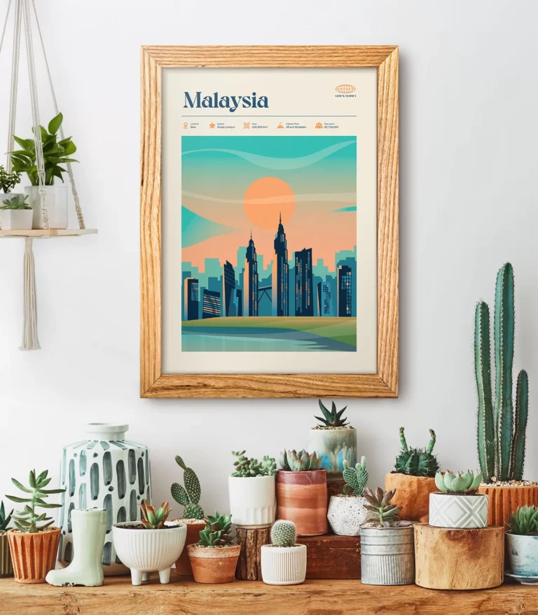 Mid-century modern Malaysia retro travel poster
