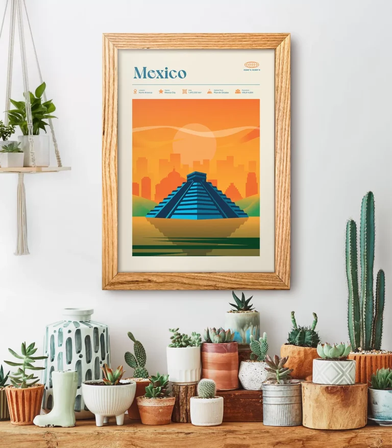 Mid-century modern Mexico retro travel poster