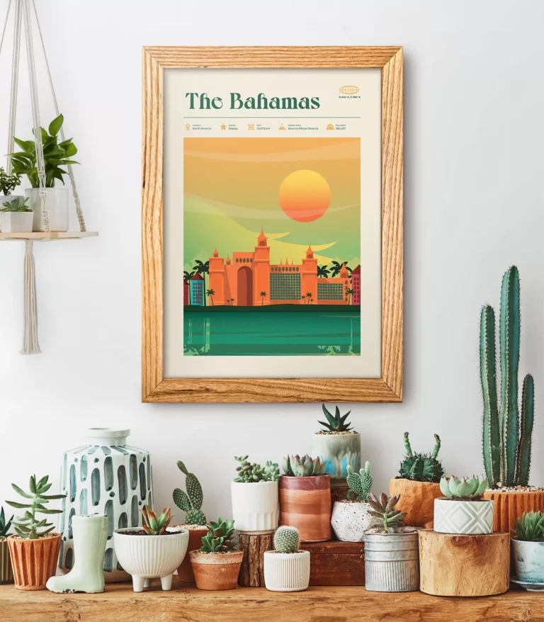 Mid-century modern The Bahamas retro travel poster
