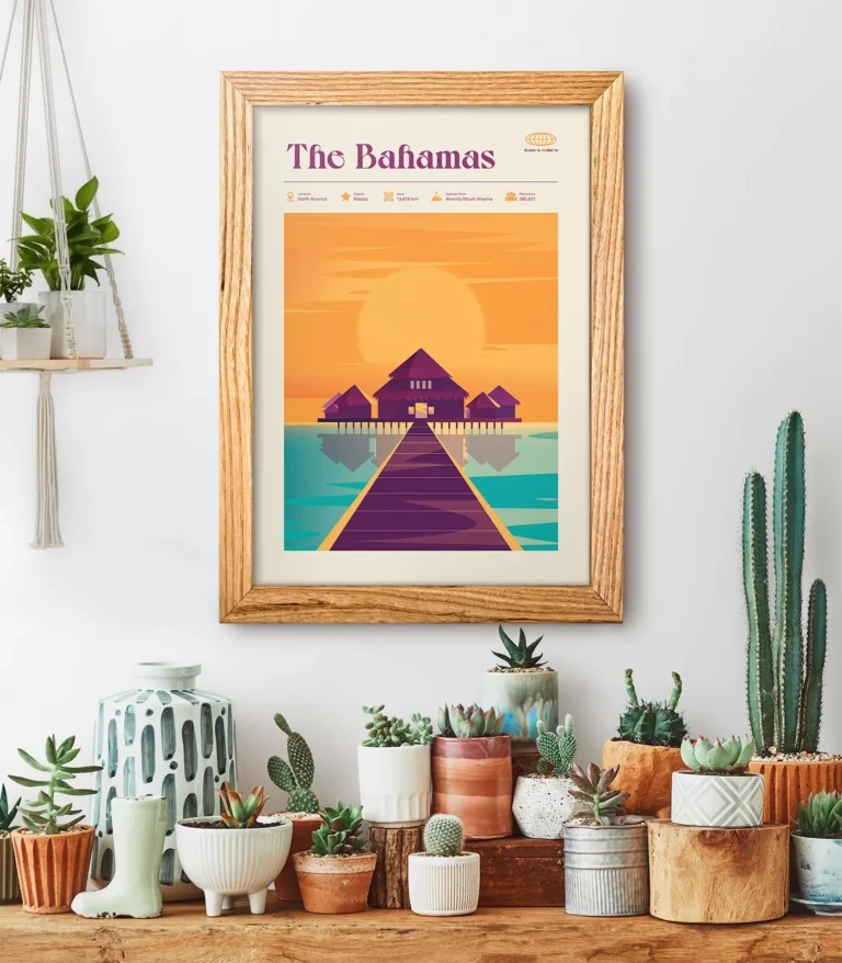 Mid-century modern The Bahamas retro travel poster