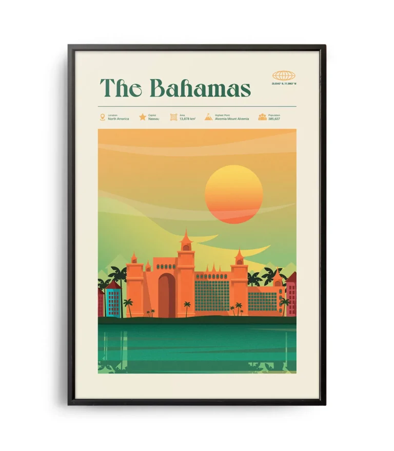 Mid-century modern The Bahamas retro travel poster