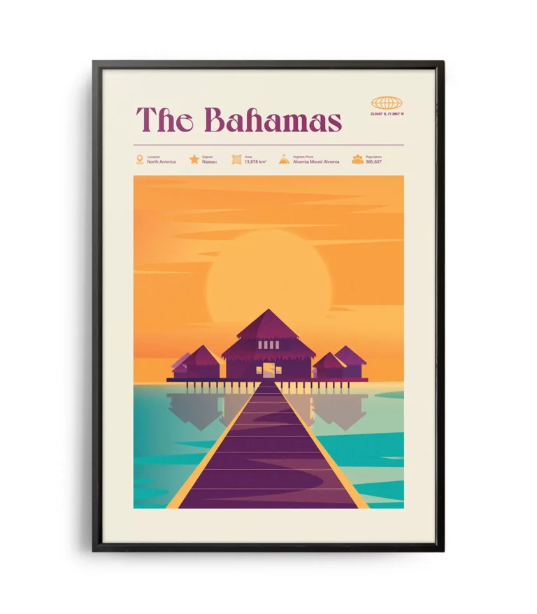 Mid-century modern The Bahamas retro travel poster