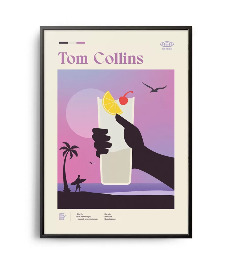 Mid-century modern Tom Collins Cocktail poster