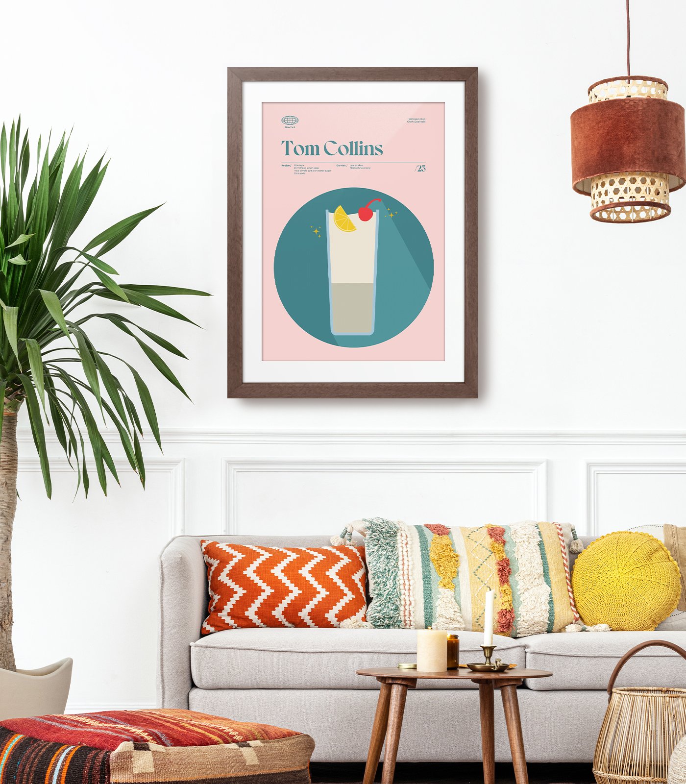 Mid-century modern Tom Collins Cocktail poster - Weekend Poster