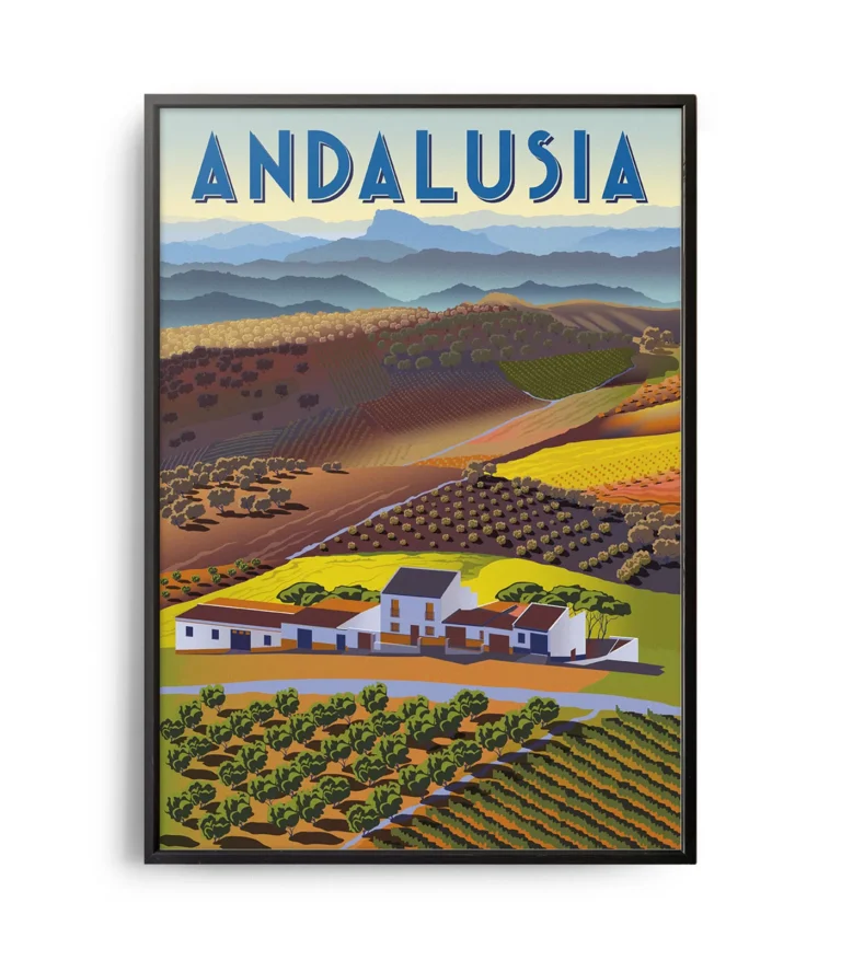 Retro art deco Andalusia travel poster