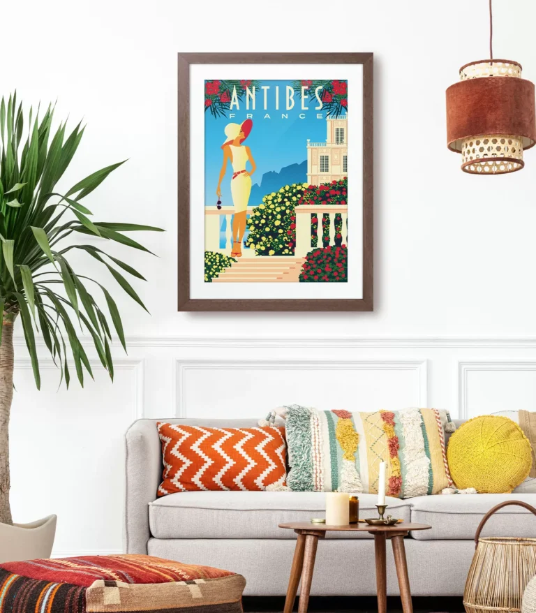 Retro art deco Antibes travel poster