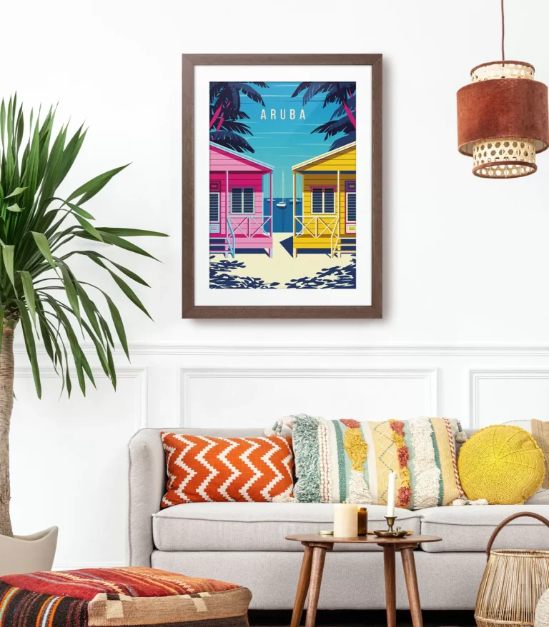 Retro art deco Aruba travel poster