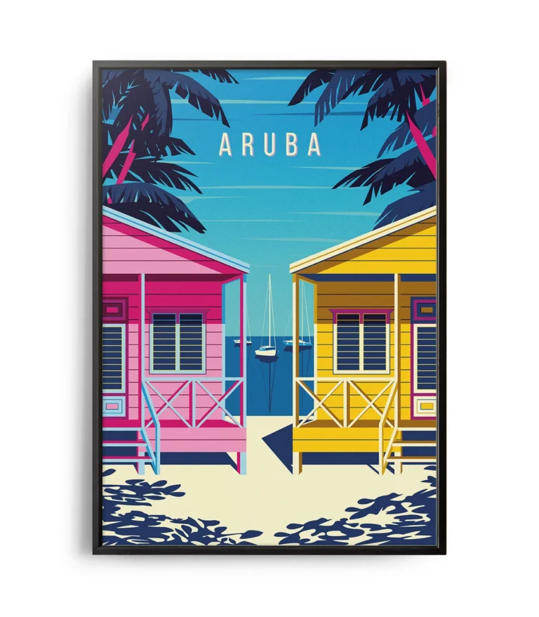 Retro art deco Aruba travel poster