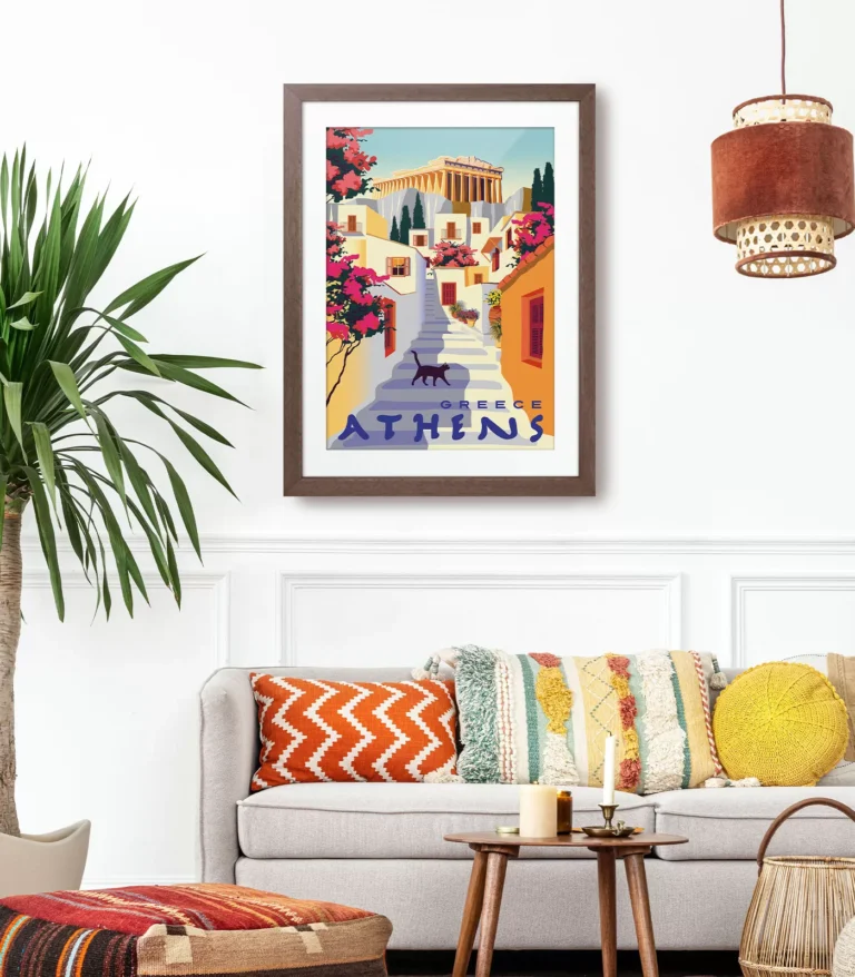 Retro art deco Athens travel poster