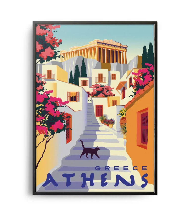 Retro art deco Athens travel poster