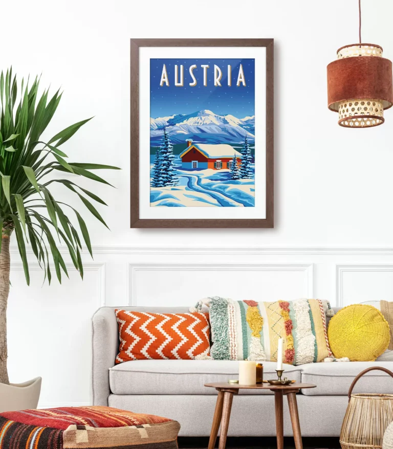 Retro art deco Austria travel poster