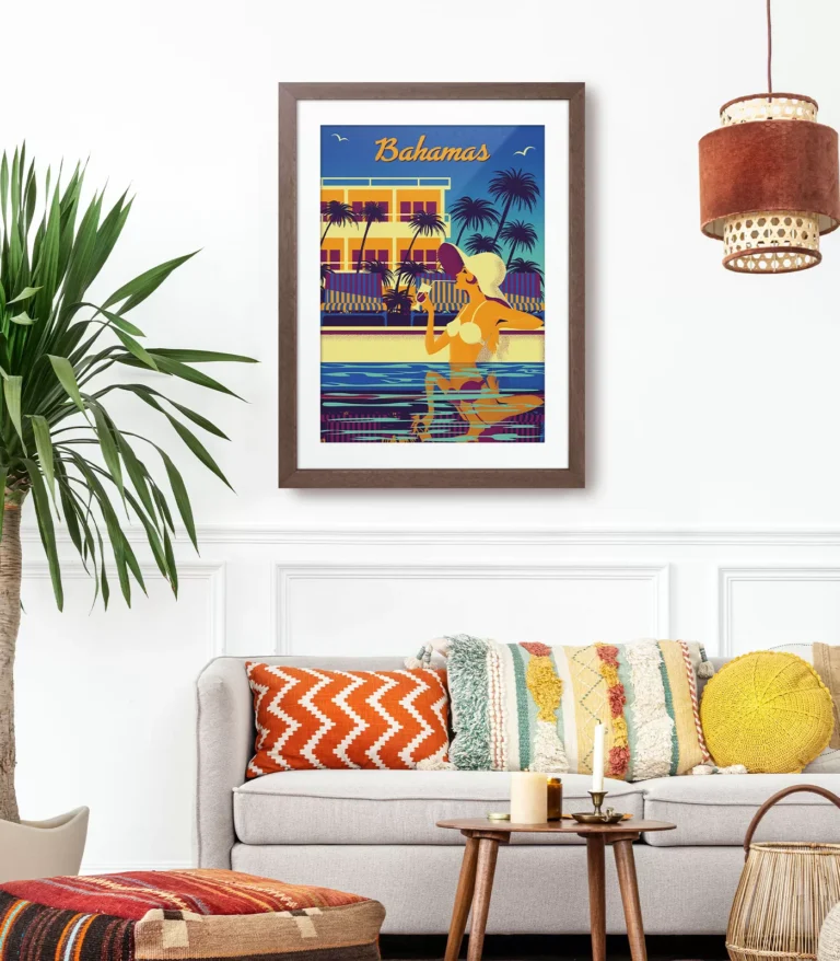 Retro art deco Bahamas travel poster