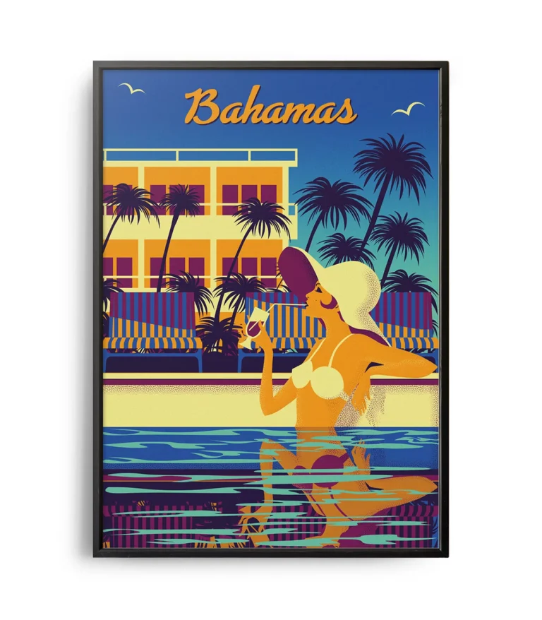 Retro art deco Bahamas travel poster