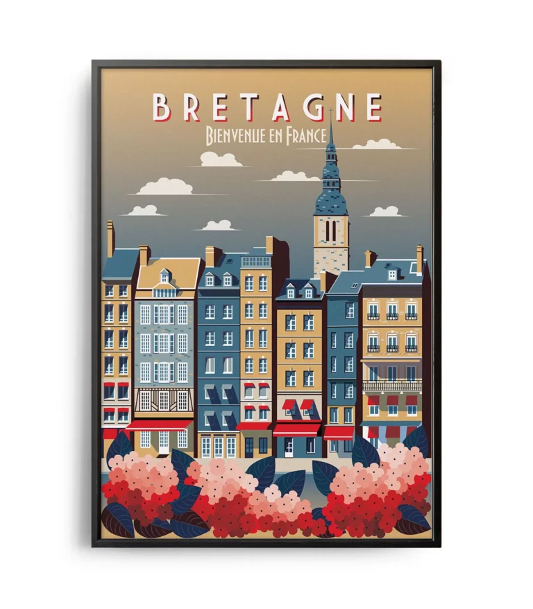 Retro art deco Bretagne travel poster
