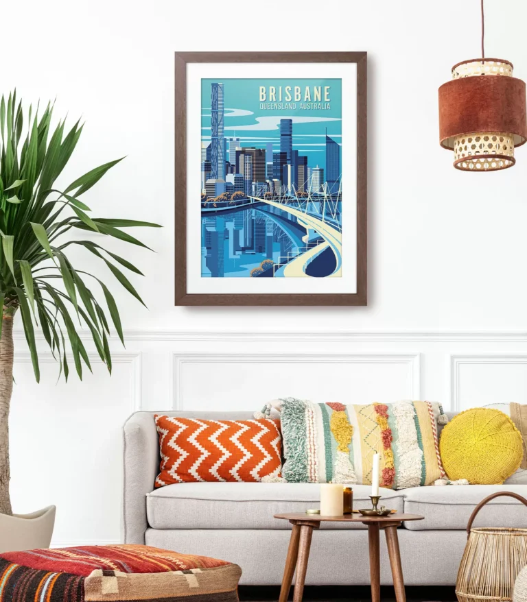 Retro art deco Brisbane travel poster