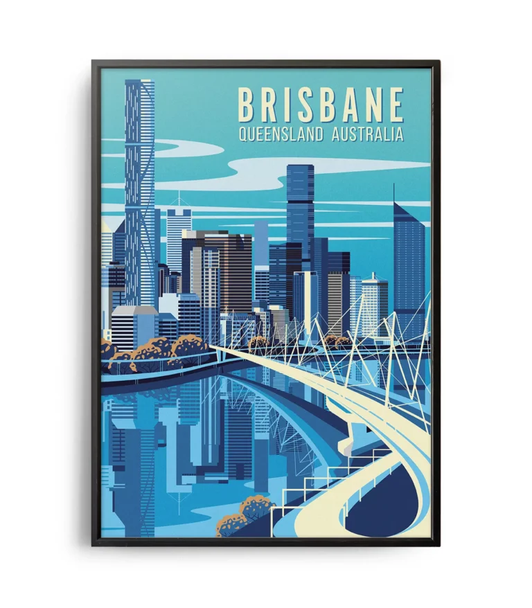 Retro art deco Brisbane travel poster