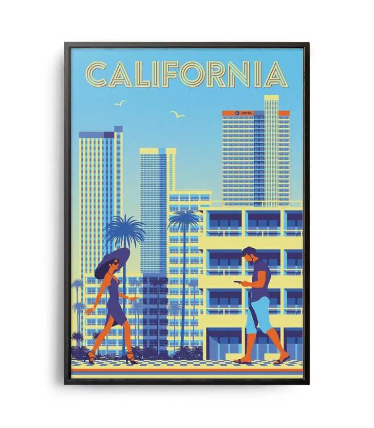 Retro art deco California travel poster