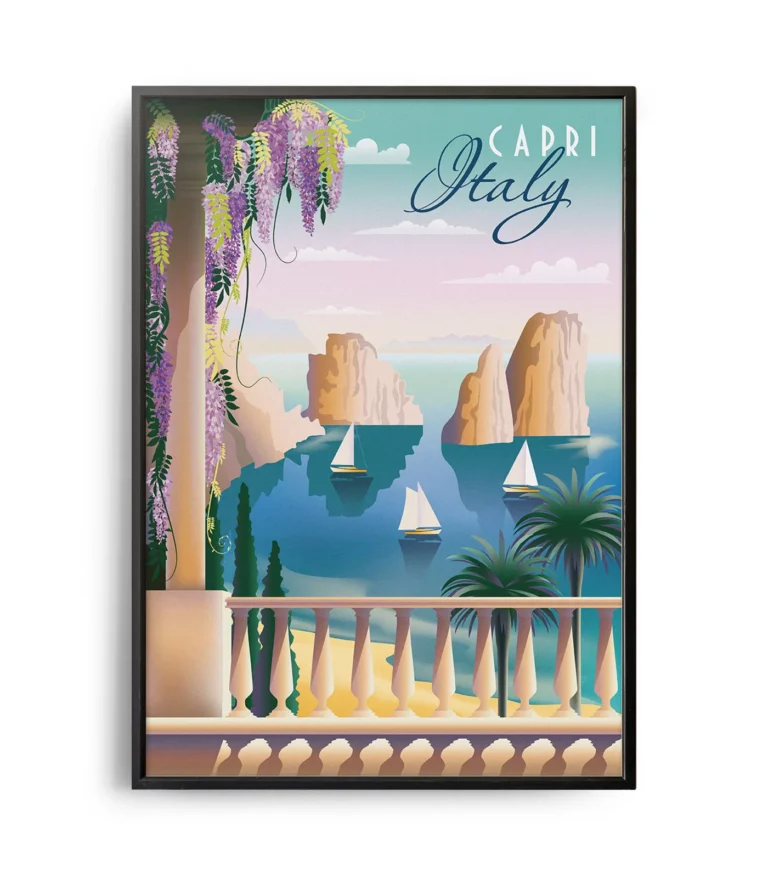 Retro art deco Capri travel poster