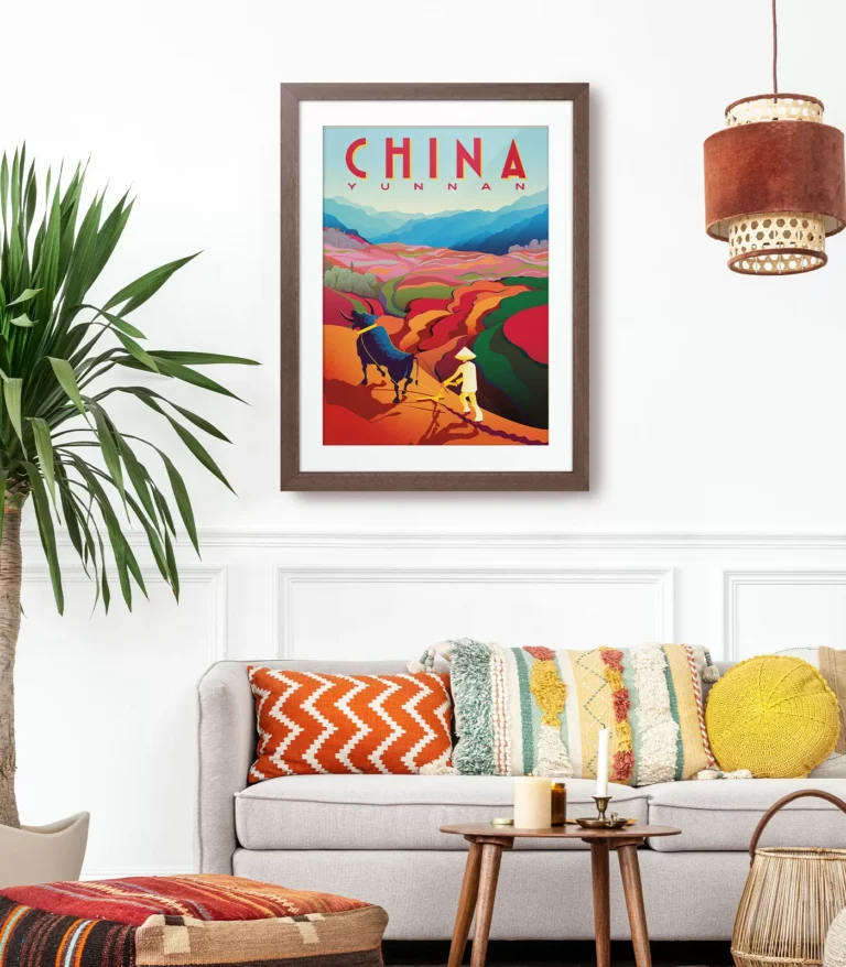 Retro art deco China travel poster