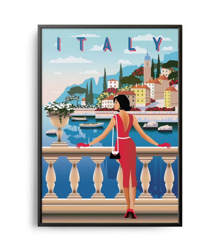 Retro art deco Italy travel poster