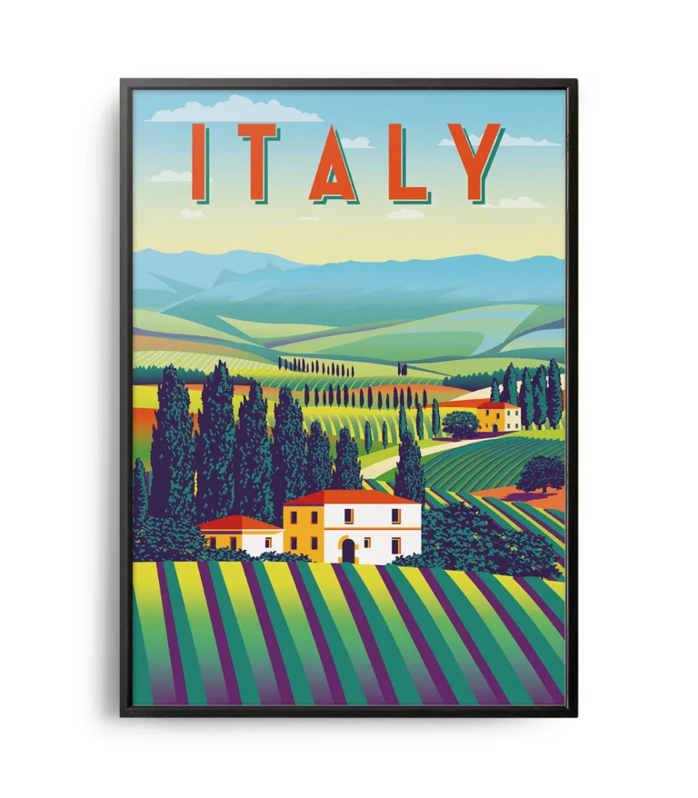 Retro art deco Italy travel poster