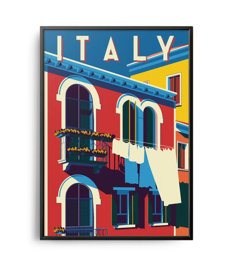 Retro art deco Italy travel poster