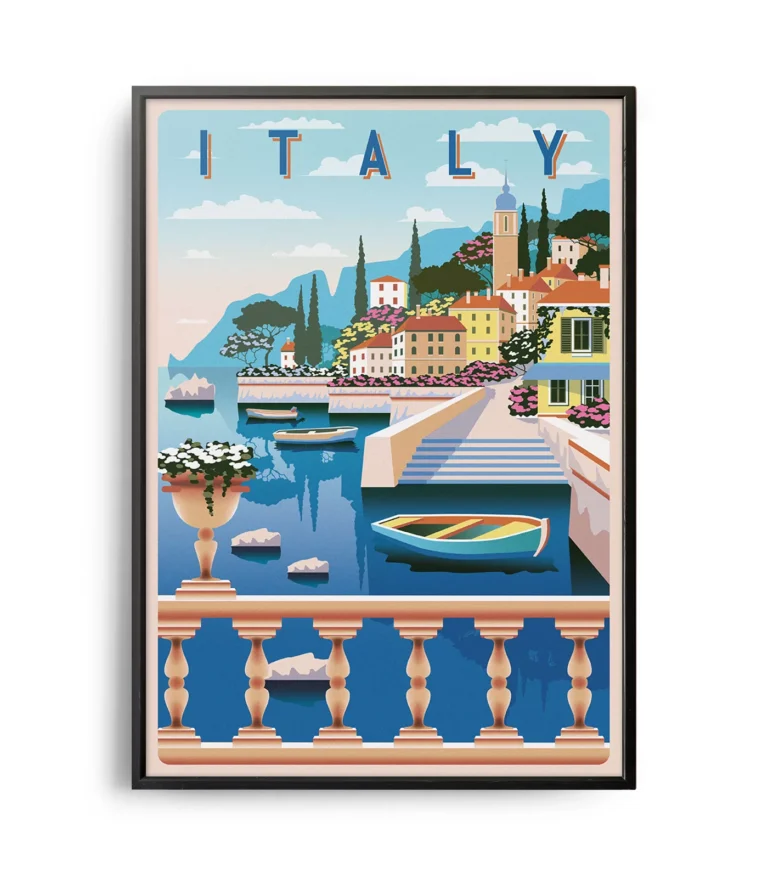 Retro art deco Italy travel poster