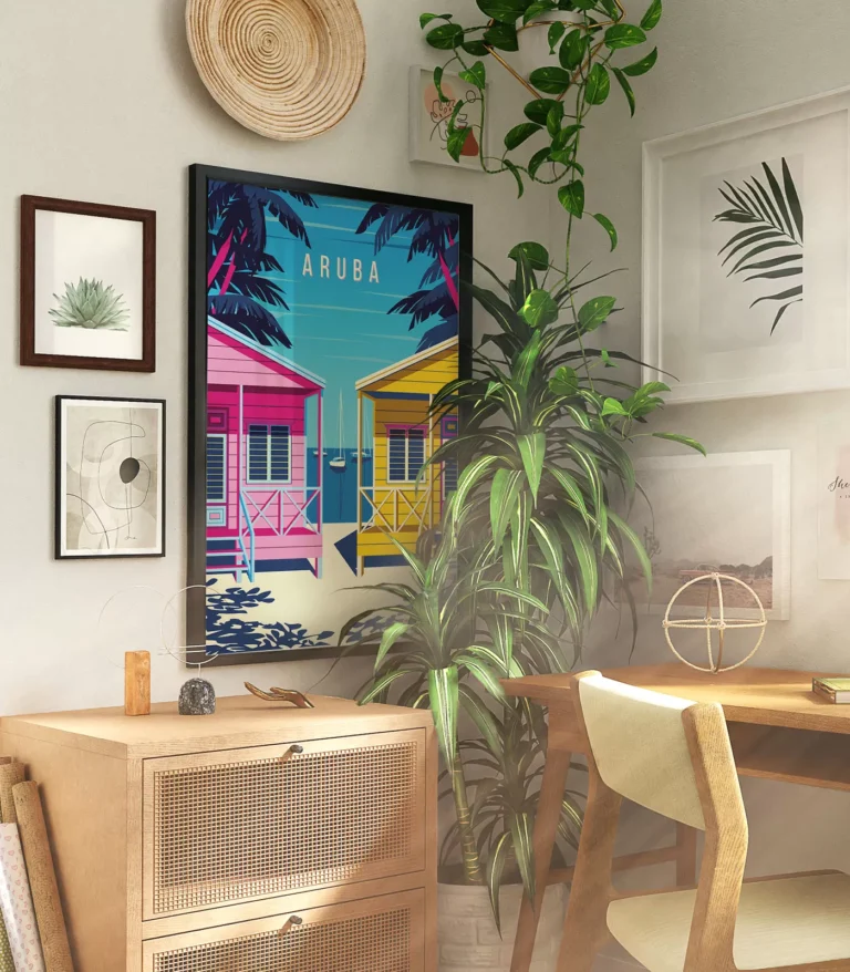 Retro art deco Aruba travel poster