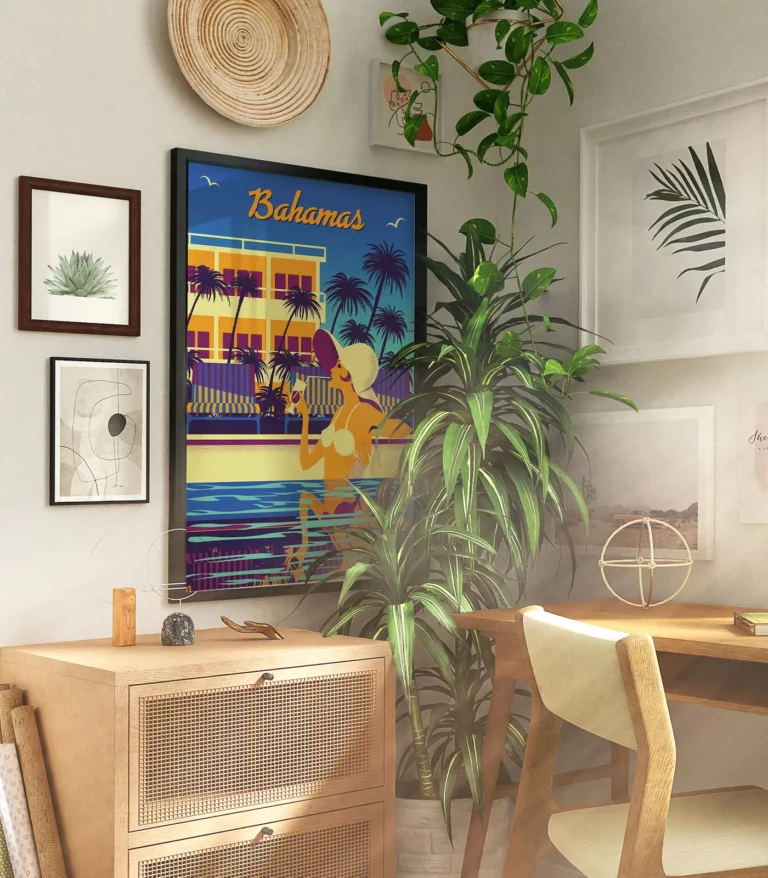 Retro art deco Bahamas travel poster