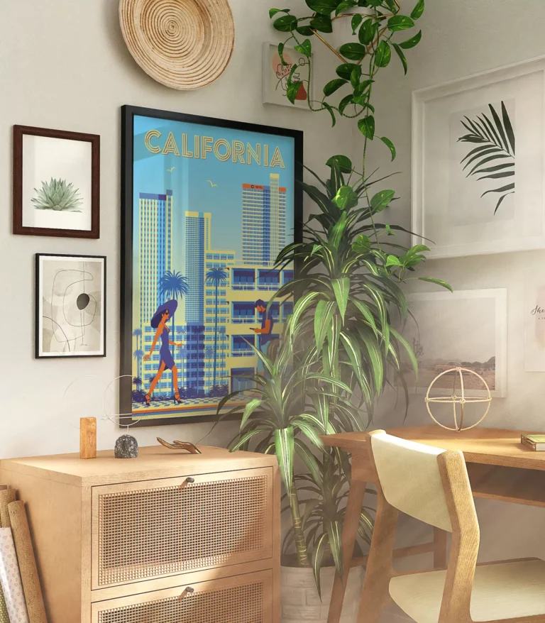 Retro art deco California travel poster