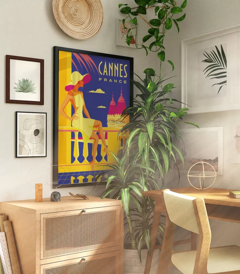 Retro art deco Cannes travel poster