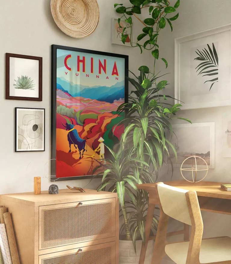 Retro art deco China travel poster