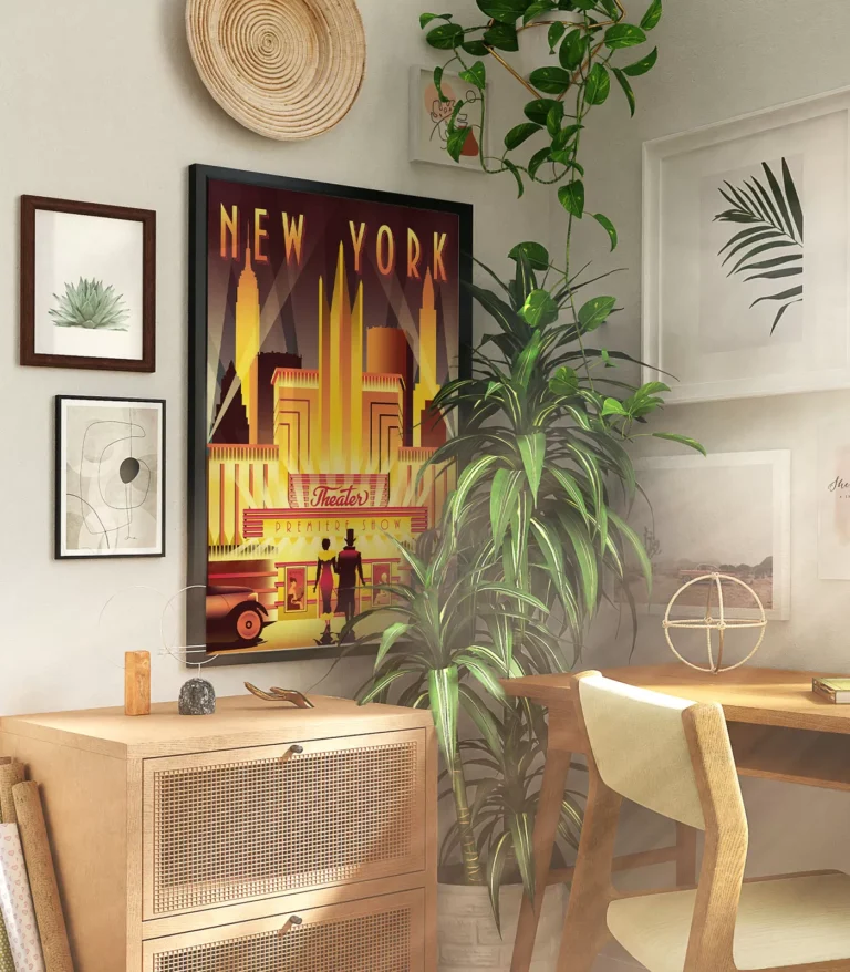 Retro art deco New York travel poster