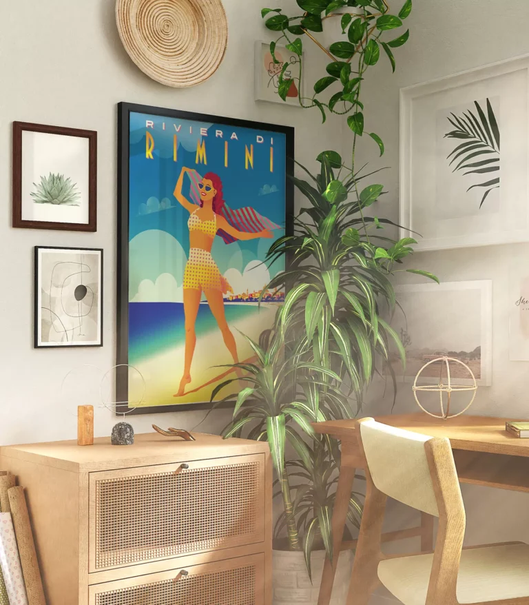 Retro art deco Riviera Di Rimini travel poster