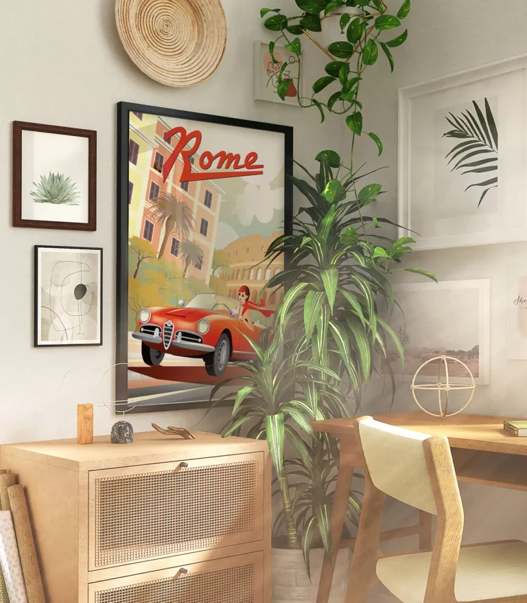 Retro art deco Rome travel poster