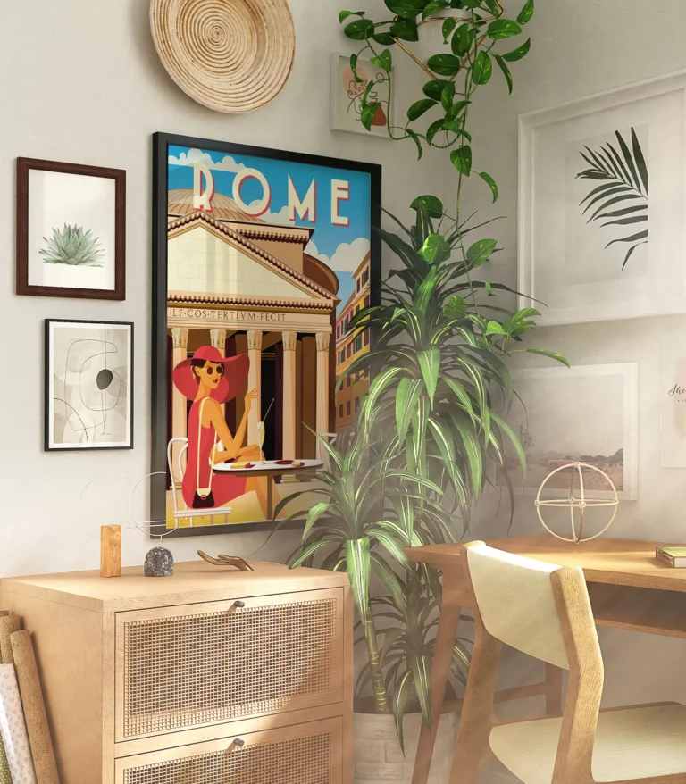 Retro art deco Rome travel poster