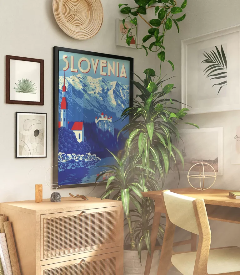 Retro art deco Slovenia travel poster