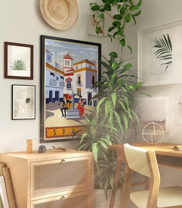 Retro art deco Spain travel poster