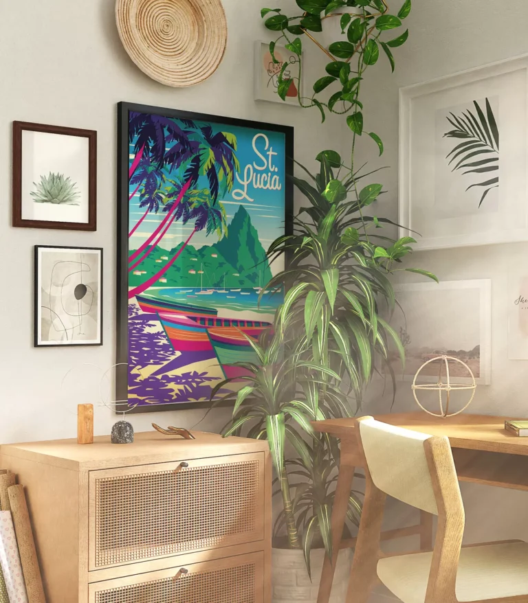Retro art deco St. Lucia travel poster