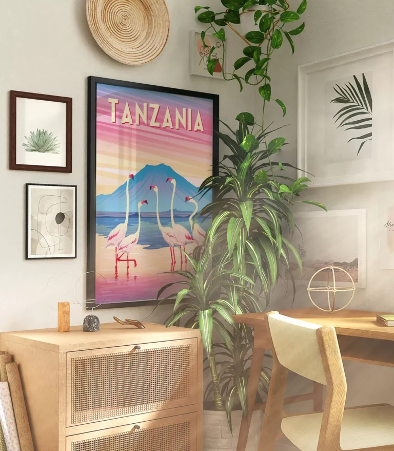 Retro art deco Tanzania travel poster