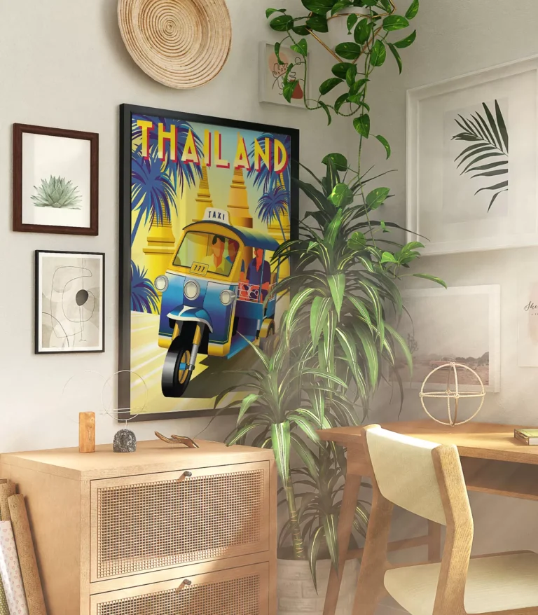 Retro art deco Thailand travel poster