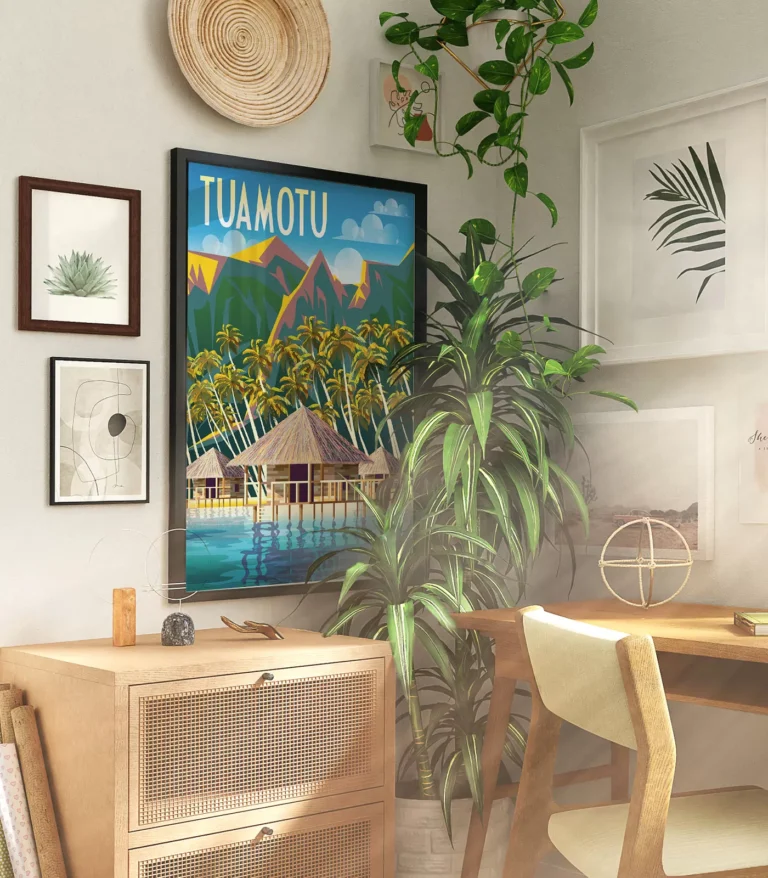 Retro art deco Tuamotu travel poster