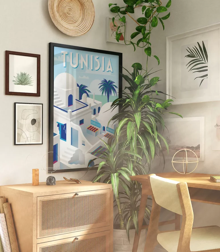 Retro art deco Tunisia travel poster