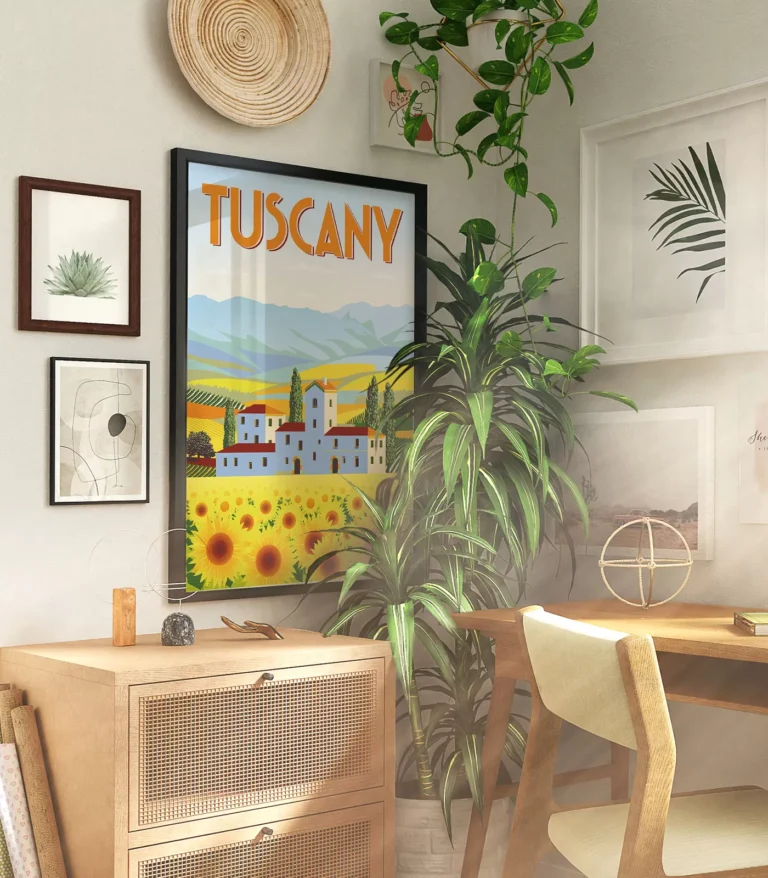 Retro art deco Tuscany travel poster