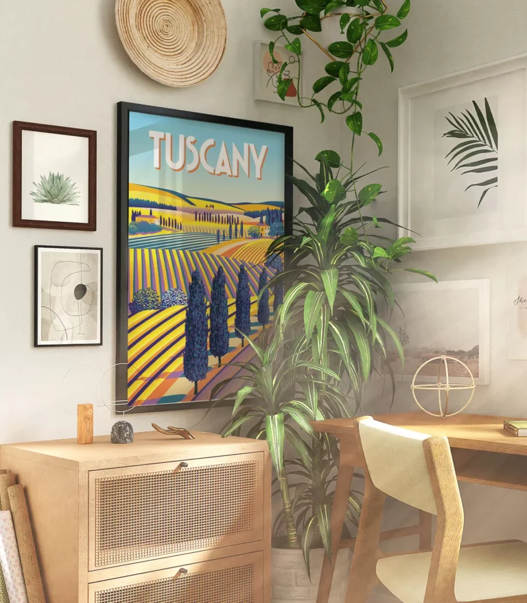 Retro art deco Tuscany travel poster