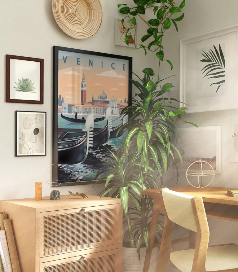 Retro art deco Venice travel poster